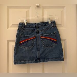 Forever 21 Mini Jean skirt w/Rainbow Back Pockets Button Fly Denim Small